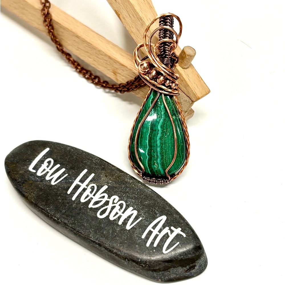 HANDMADE Malachite Hand Wrapped Copper and Copper Bead Pendant, Gift for Her - Picture 8 of 10